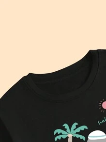 Cotton T-Shirt Cartoon Style Cute Animals T-Shirt Comfortable Elegant Babylook Breathable Summer - màu đen - Xem 2