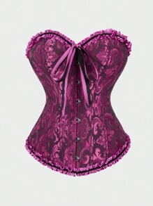 Corset Tops For Women Plus Size Lace Up Corset Top, Ruffle Strapless Corset Bustier Lingerie ,Women's Lingerie & Shapewear Corset Bonning - 黑-玫-紅 - 查看 3
