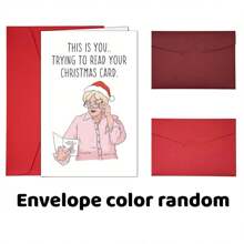 1 tấm thiệp Giáng sinh kèm phong bì - Một bà già đội mũ Giáng sinh nhìn vào mẫu thiệp chúc mừng, thích hợp cho gia đình và bạn bè, quà tặng lý tưởng cho ngày lễ - Nhiều màu - Xem 7