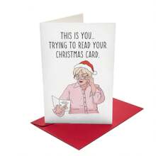 1 tấm thiệp Giáng sinh kèm phong bì - Một bà già đội mũ Giáng sinh nhìn vào mẫu thiệp chúc mừng, thích hợp cho gia đình và bạn bè, quà tặng lý tưởng cho ngày lễ - Nhiều màu - Xem 8