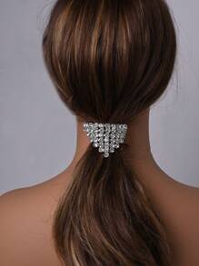 1pc Silver Rhinestone Hair Scrunchie, Minimalist Korean Fashion Style Hair Tie, Ponytail Holder Hair Elastic Hair Rope - Silver - View 2