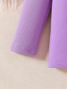 Young Girl Classic Solid Color Warm Crew Neck Base Layer Top, Versatile Long Sleeve Essential For Everyday Wear