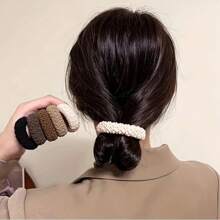 6 件装高弹力发圈，厚实舒适的马尾辫固定器，纯色，适合女士 - 彩色 - 查看 5