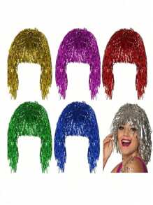 1/2pcs Metallic Foil Wig, Suitable For Costume Ball, Engagement, Prom, Shiny Party Wig, Metal Clothing, Role-Playing Props, Ideal For Birthday Party, Family Reunion, Disco Hairpiece