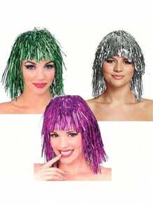 1/2pcs Metallic Foil Wig, Suitable For Costume Ball, Engagement, Prom, Shiny Party Wig, Metal Clothing, Role-Playing Props, Ideal For Birthday Party, Family Reunion, Disco Hairpiece
