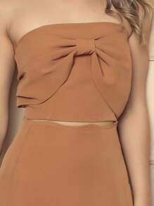 QUEENTASTE FASHION SETS BOW BLOUSE WITH MIDI SKIRT - Màu nâu  Mocha - Xem 3