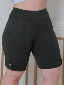 Women's Bermuda Shorts With Pocket And Button - Màu xanh lục của thợ săn - Xem 1