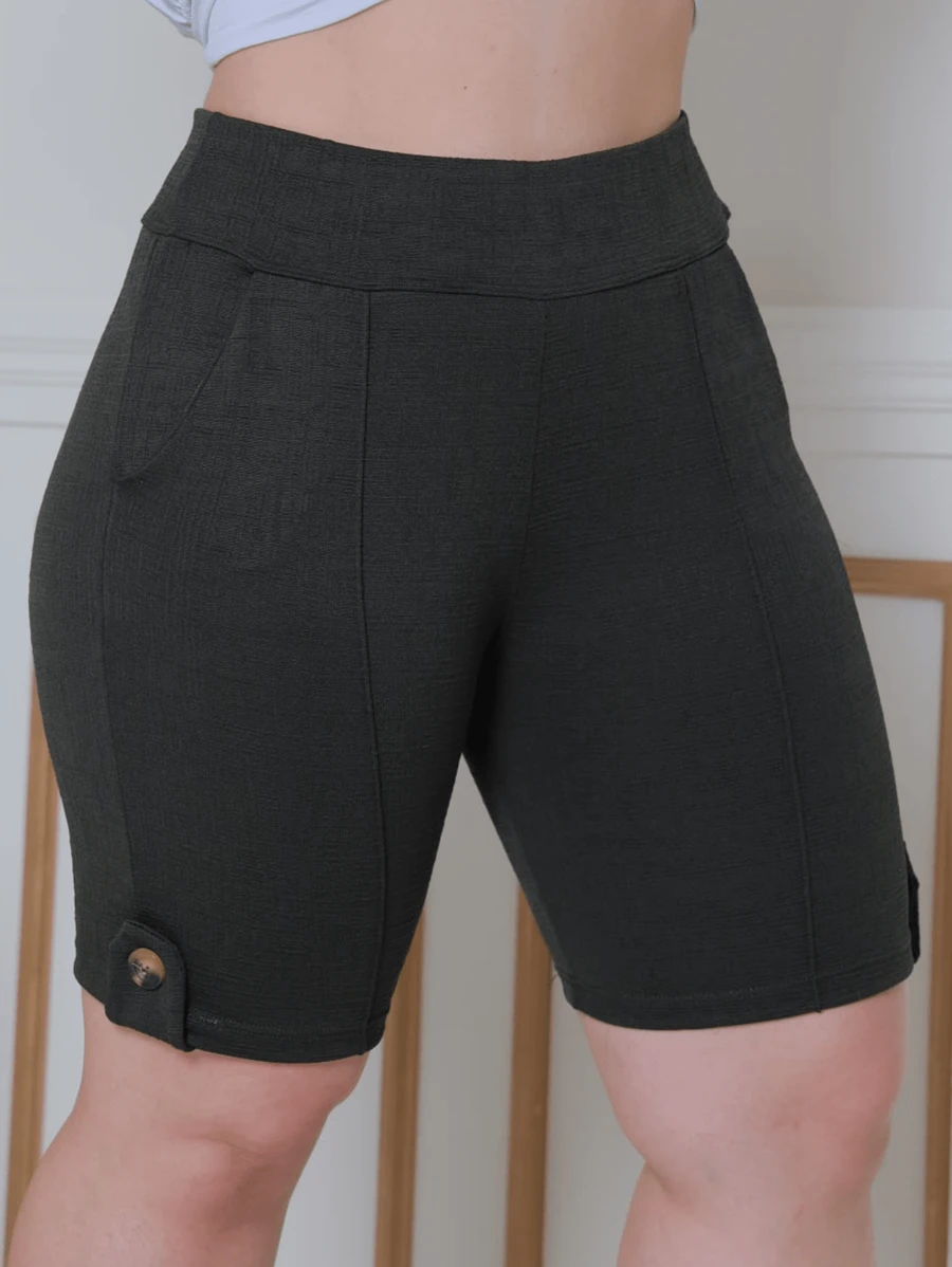 Women's Bermuda Shorts With Pocket And Button - Màu xanh lục của thợ săn - Xem 1