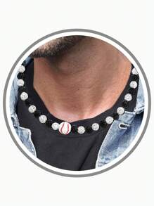 1 PIEZA Collar de cadena de cuentas con temática de béisbol, estilo deportivo para hombres, mujeres y atletas, Colección bling hielo, Joyería de collares de béisbol, Regalo para padre, hijo, familia, Navidad, San Valentín, mamá, madre, Día de la Madre
