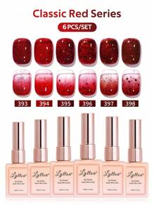 LYTTOA 6 件套红色圣诞指甲油套装纯色闪光黑白红可剥离 UV 半永久性清漆指甲油美甲 DIY 15ML