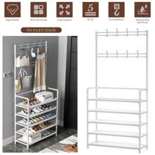 5-Tier Entryway Coat Rack, Coat And Shoe Rack, Entryway Bench Storage Organizer With 8 Hooks For Bedroom, Hallway, Office, White - màu đen - Xem 7