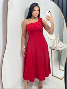 Women's Lace Dress With Zero Sleeves - Đỏ - Xem 1