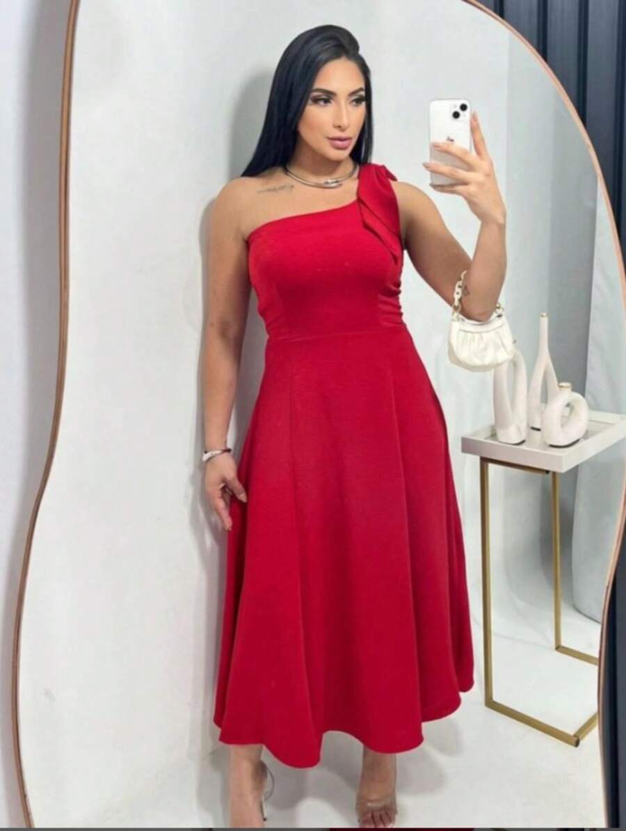 Women's Lace Dress With Zero Sleeves - Đỏ - Xem 1