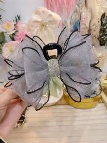 1pc Women's Elegant Double-Sided Rhinestone Lace Net Bow Hair Claw Ponytail Bun Claw Clip Hair Accessory, Bohemian Style,Hair Accessories,Claw Clips,Hair Jaw Clip,Hair Clutch, Black Hair Accessories Fall Winter Hair Clip For Vacation Outfits Woman - Black - View 7