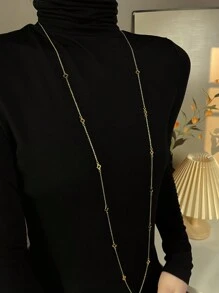 1 件不锈钢镂空花朵设计长项链，适合搭配毛衣，日常使用和送礼，秋冬季 - 長項鍊 - 查看 3