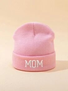 MAKEFGE 1 件男女通用户外休闲“妈妈”刺绣保暖无檐小便帽，简约时尚针织帽，适合日常装扮，秋冬季 - 均碼 - 查看 15