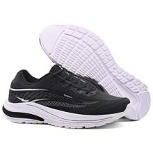 Men's Casual Skater Sneakers Comfortable Lace-Up Low Top Shoes + Watch - 黑與白 - 查看 6