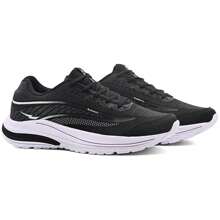 Men's Casual Skater Sneakers Comfortable Lace-Up Low Top Shoes + Watch - 黑與白 - 查看 5