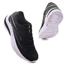 Men's Casual Skater Sneakers Comfortable Lace-Up Low Top Shoes + Watch - 黑與白 - 查看 2