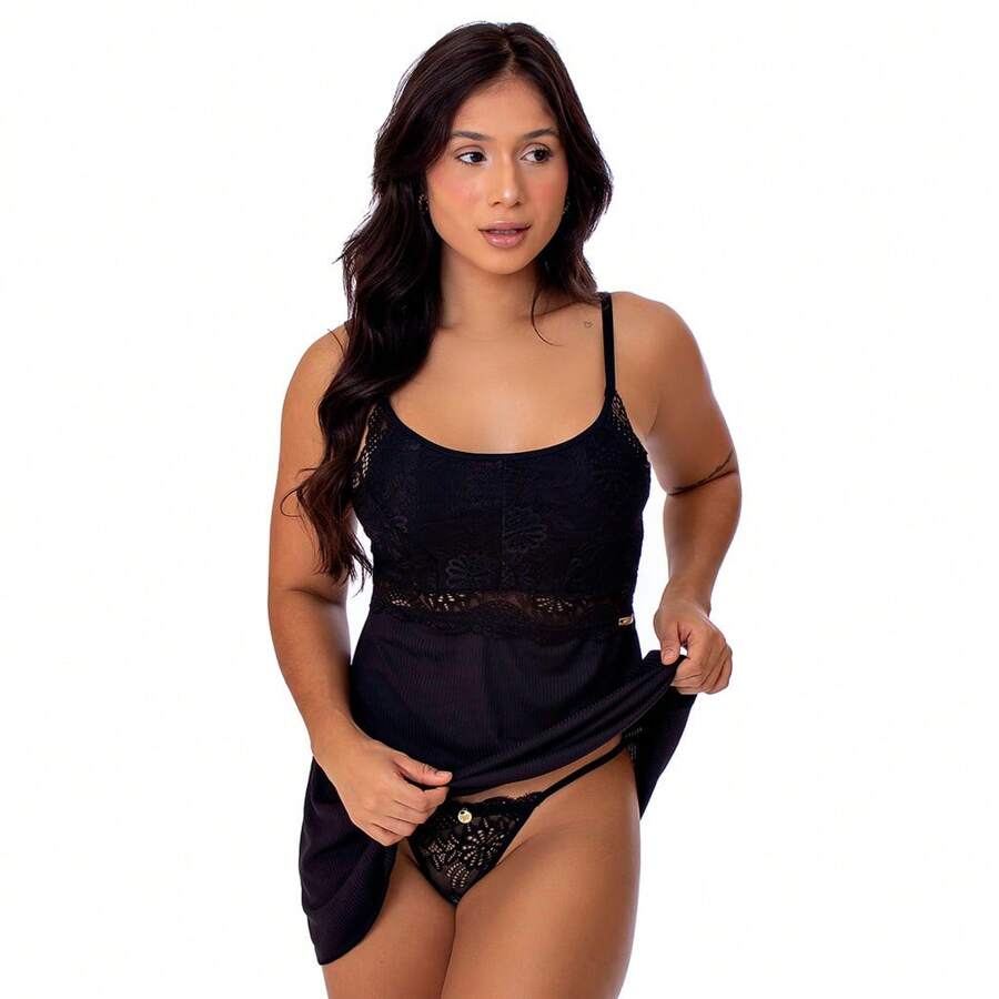 Cotton Comfort Camisole, Solid, Feminine, Sensual - màu đen - Xem 1