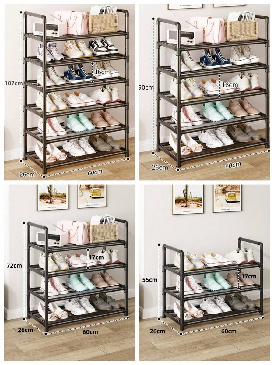 Zapatero metálico de varios niveles - Organizador que ahorra espacio para la entrada, porche, patio, dormitorio, salón - Duradero, fácil de montar, ajustable, diseño compacto para varios tipos de habitaciones, muebles de almacenamiento portátiles - Negro - Ver 1