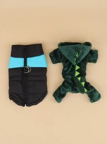1pc Polyester Green Four-Legged Fleece Warm Clothes Cartoon Dinosaur Hooded Home Wear For Small Dogs And Cats (It Is Suggested To Increase 1-2 Sizes When Purchasing Because Of The Small Size) - Green - View 7
