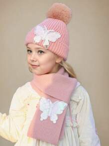 1Set Girls Kids Glitter Butterfly Knitted Hat And Scarf 2pcs Set - 2 Pcs - View 17