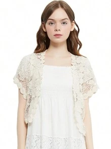 Women's Lace Shrugs Short Sleeve Crop Bolero Open Cardigans For Wedding Evening Dresses - White - View 1