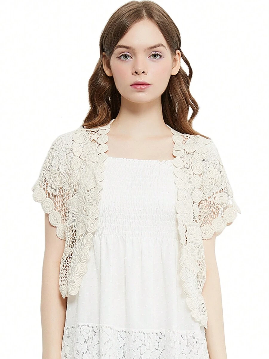 Women's Lace Shrugs Short Sleeve Crop Bolero Open Cardigans For Wedding Evening Dresses - White - View 1