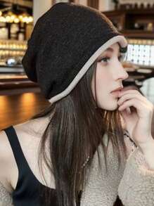 1pc Women Thick Knit Beanie Hat, Warm Winter Headwear, Autumn/Winter Fashion Folded Brim Knitted Cap, Suitable For Outdoor, Skiing, Travel And Everyday Use - MM528 - View 3