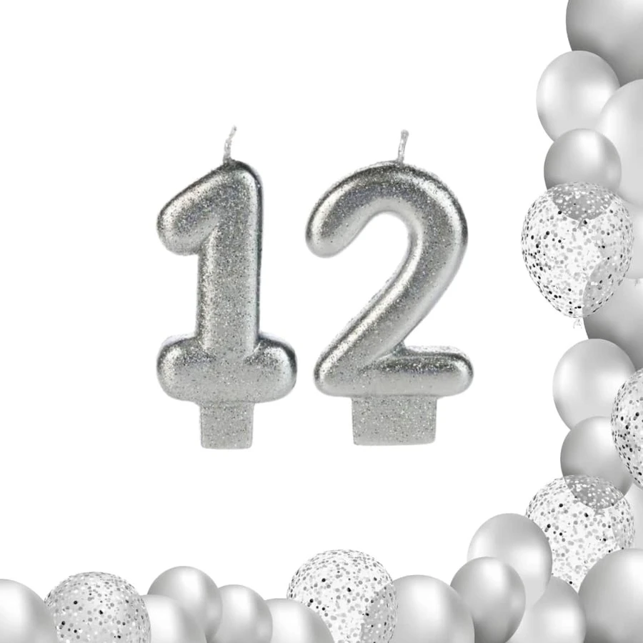 2 Number Birthday Candles Silver Glitter Shine - 12/21 years - View 1