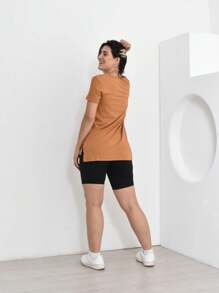 Fitness Set Mullet Blouse And Black Flannel Shorts (Not Transparent) - Lạc đà - Xem 2