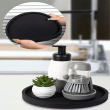 1pc Personal Computer Round Storage Tray, Silicone Vanity Tray, Aromatherapy Perfume Cabinet, Desktop Jewelry Tray, Bathroom Hand Soap Dispenser, Shower Gel, Shampoo, Flower Vase Pad, Suitable For Home, Bathroom, Kitchen, Living Room, Bedroom, Coffee Table, Marble Pattern