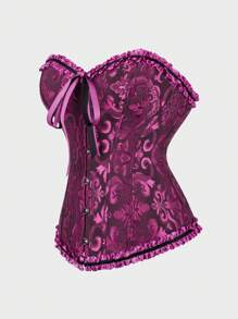 Corset Tops For Women Plus Size Lace Up Corset Top, Ruffle Strapless Corset Bustier Lingerie ,Women's Lingerie & Shapewear Corset Bonning - 黑-玫-紅 - 查看 4