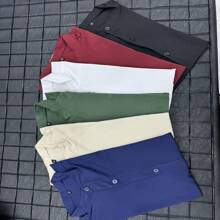 Men's Slim Fit Short Sleeve Priest Collar Dress Shirt - 淺藍色 - 查看 3