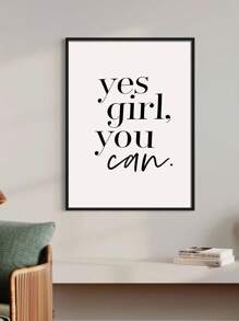 1pc "Yes, Girl, You Can!" Inspirational Canvas Art Print, Positive Affirmation Poster, Suitable For Girls Room Decor, Modern Unframed Wall Art, Perfect Gift For Her - Black and White - View 4