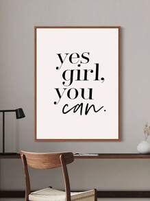 1pc "Yes, Girl, You Can!" Inspirational Canvas Art Print, Positive Affirmation Poster, Suitable For Girls Room Decor, Modern Unframed Wall Art, Perfect Gift For Her - Black and White - View 3