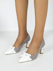女士时尚高跟鞋，白色尖头细跟蝴蝶结细节，适合日常穿着和通勤，舒适简约优雅的设计 - 白色 - 查看 4