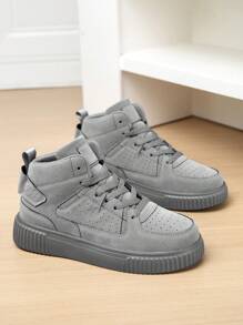 (Runs Small) Women's Retro Khaki Lace-Up High-Top Skateboard Shoes, Simple Versatile Outdoor Hiking Plus Size Sneakers - Grey - View 11