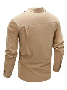 1 件男士新款速干多口袋衬衫，户外运动休闲工作服圣诞衬衫夹克