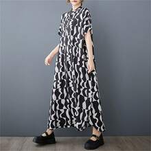 Bluzki, Koszule damskie, 2025 Lato Mały kołnierzyk stójka Damski elegancki duży rozmiar Swobodna podszewka Lato Luźny długi kardigan Jednorzędowy styl wakacyjny Długie ubrania damskie, Czeski wypoczynek Wakacje Plaża Odzież - Czarne - Zobacz 5