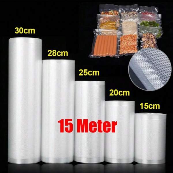 2X 15M Vakuumfolie Vakuumtüten Vakuumrolle Goffriert für Vakuumierer alle Größen 20*1500cm/25*1500cm/28*1500cm/30*1500cm