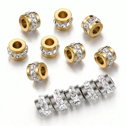 10pcs Fashion Stainless Steel Zirconia Spacer Beads For DIY Jewelry Making Necklace Bracelet