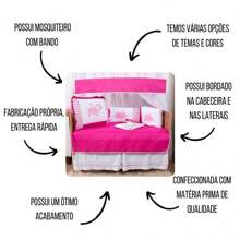 10 Piece American Crib Kit With Embroidered Side Protector For Boys And Girls - Pink Cloud - View 7