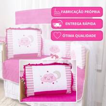 10 Piece American Crib Kit With Embroidered Side Protector For Boys And Girls - Pink Cloud - View 6