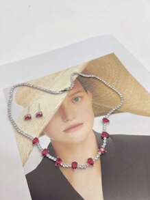 E.C SEMI JEWELRY Women's Necklace Plated With Luxury Zirconia - 銀色 - 查看 4