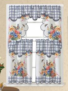 1 套 100% 涤纶面料窗帘，印有蝴蝶图案，适用于厨房、客厅、新年、情人节窗帘等家居装饰。有红色、黄色、蓝色、灰色、米色可供选择 - 灰色 - 查看 13