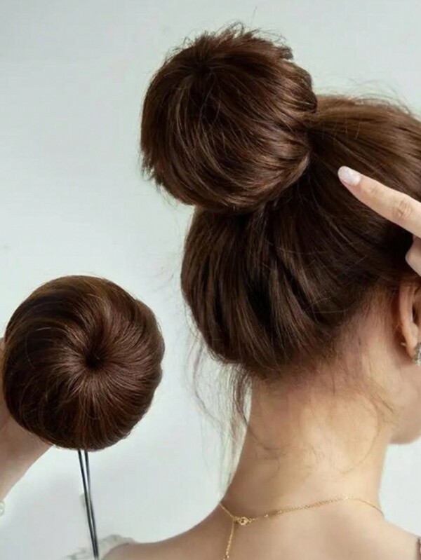 Synthetische Haargummi-Dutt-Haarspange, gerade Haare schwarz-braun Dutt-Haarstück Scrunchie Haarersatz für Frauen