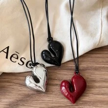 1pc New Heart Pendant Necklace Adjustable Pull-Out Sweater Chain Accessory - Multicolor - View 12