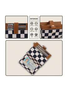 Fashionable Vintage Checkered Women's Wallet Lightweight & Compact Card Holder & Coin Purse Suitable For Gifts Wallet Purse Wallet Mini Wallet Small Wallet Wristlet For Women Wallet - Black and White - View 5